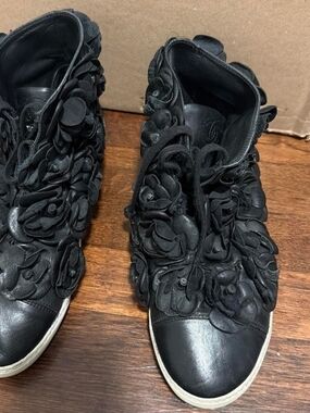 CHANEL Black Floral Appliqué High-Top Sneakers